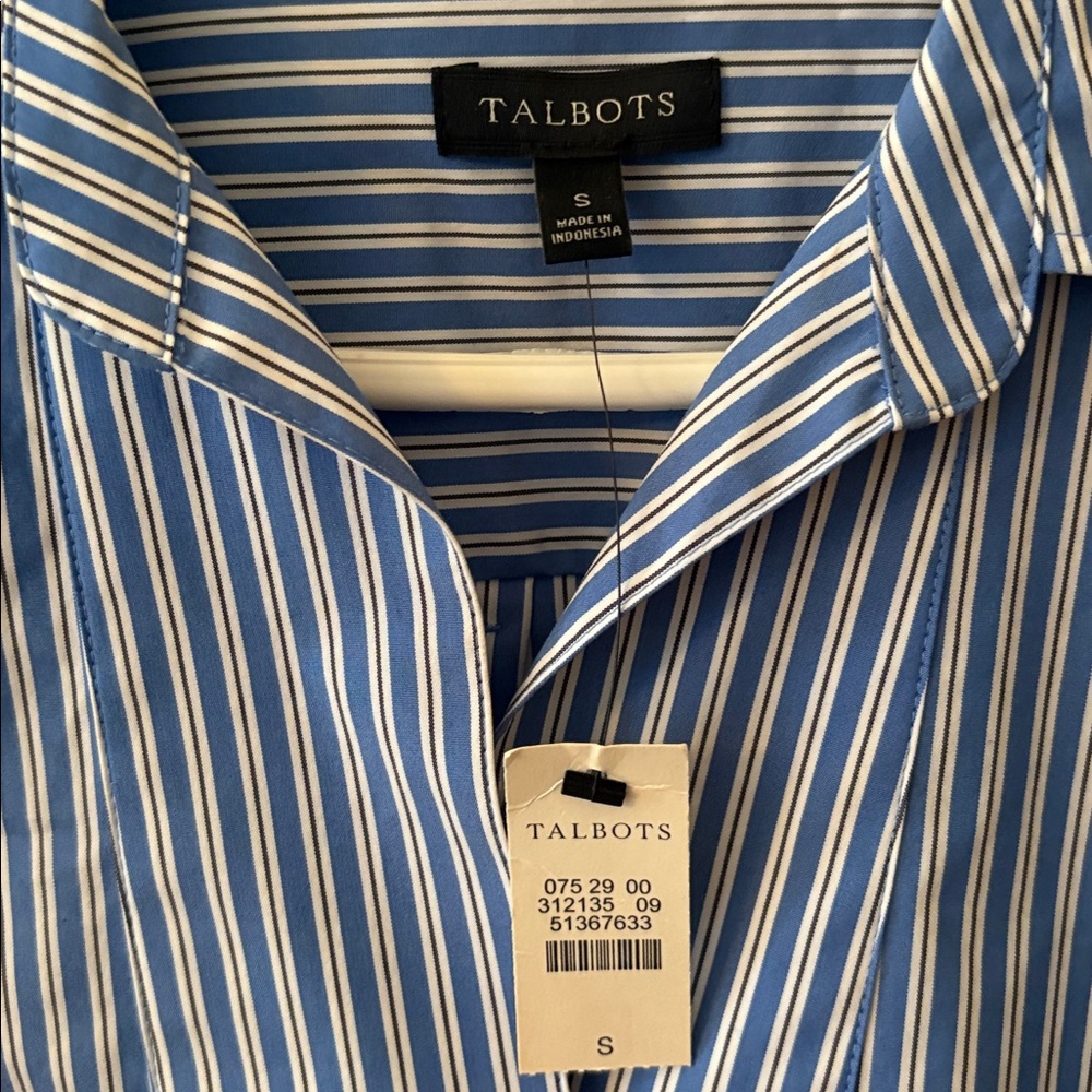 Talbots Striped Blue and White Button Down Shirt - Picture 3 of 4
